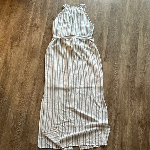 Kaari Blue High Neck Sleeveless Maxi Dress Cream Black & Pink Striped XS - Picture 6 of 6